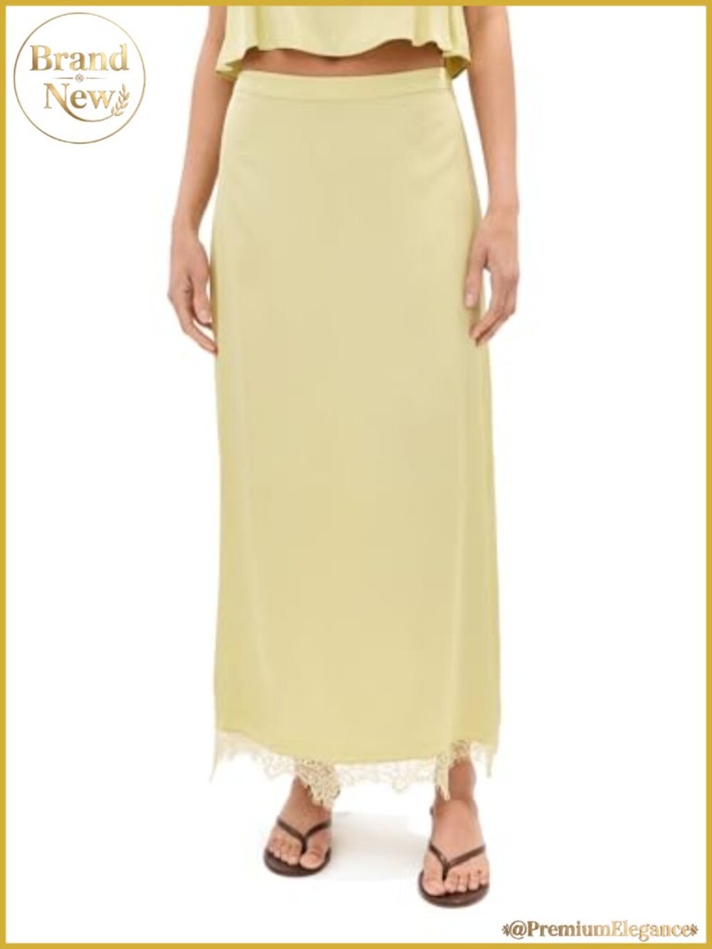 Satin Wrap Skirt with Floral Lace Trim - Office Wear
